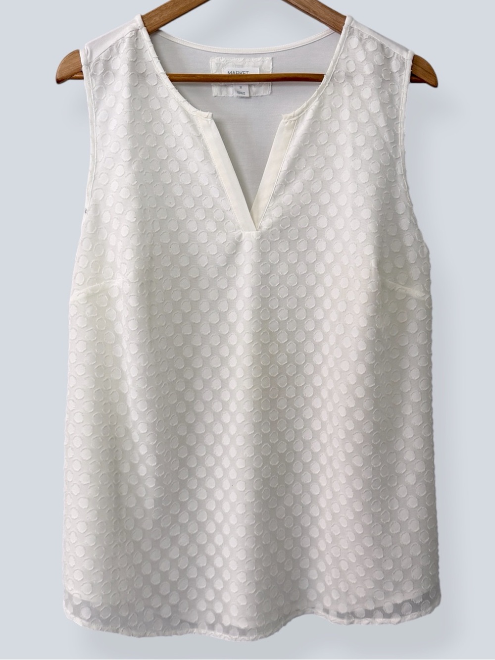 Market & Spruce Ezide Sleeveless Top Ivory Textured Mixed Material 1X